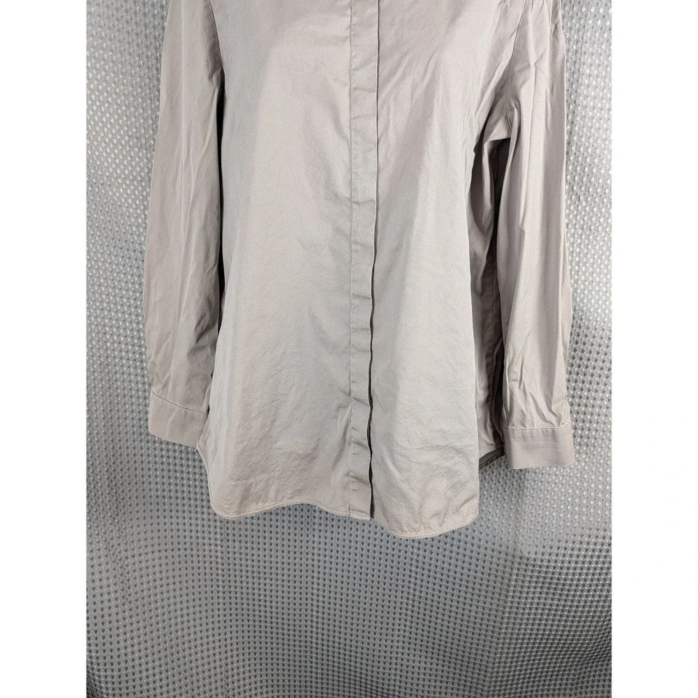 Lafayette 148 New York Womens L Taupe Button Up Shirt Stretch Hidden Placket - Picture 6 of 14